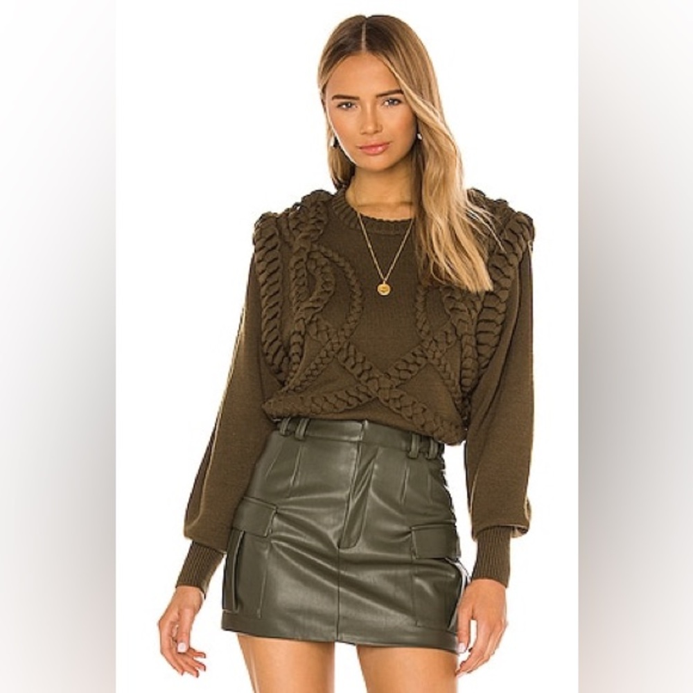 Ronny Kobo Collection Braided Knit Sweater in Brown